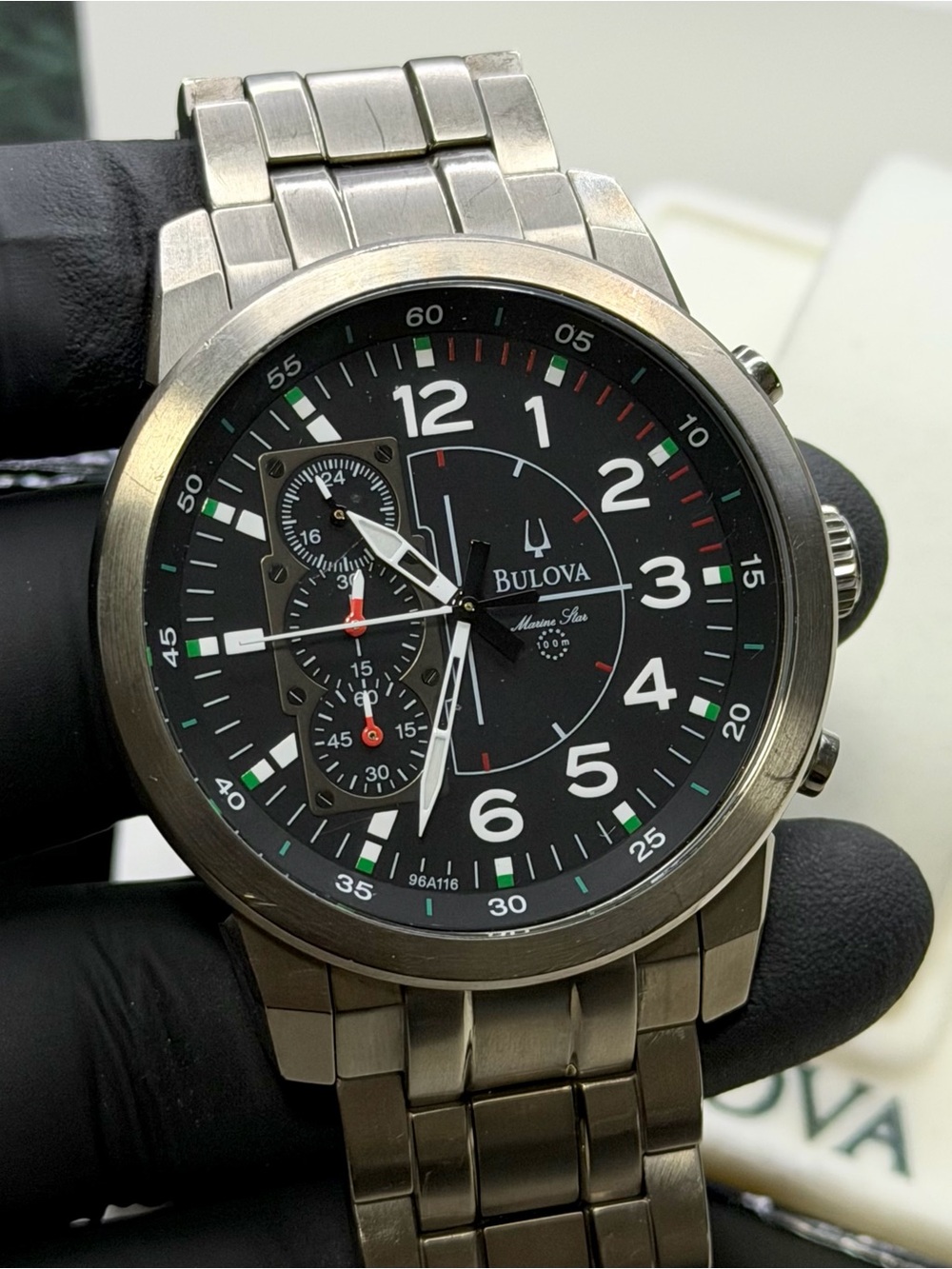 Bulova Marine Star 96A116 Titanium Chronograph Silver-Tone 44mm Luxury Watch